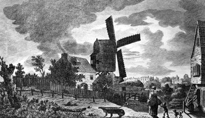 Ansicht einer Mühle bei Blackheath in Kent, bei Mondschein, 1770 von English School